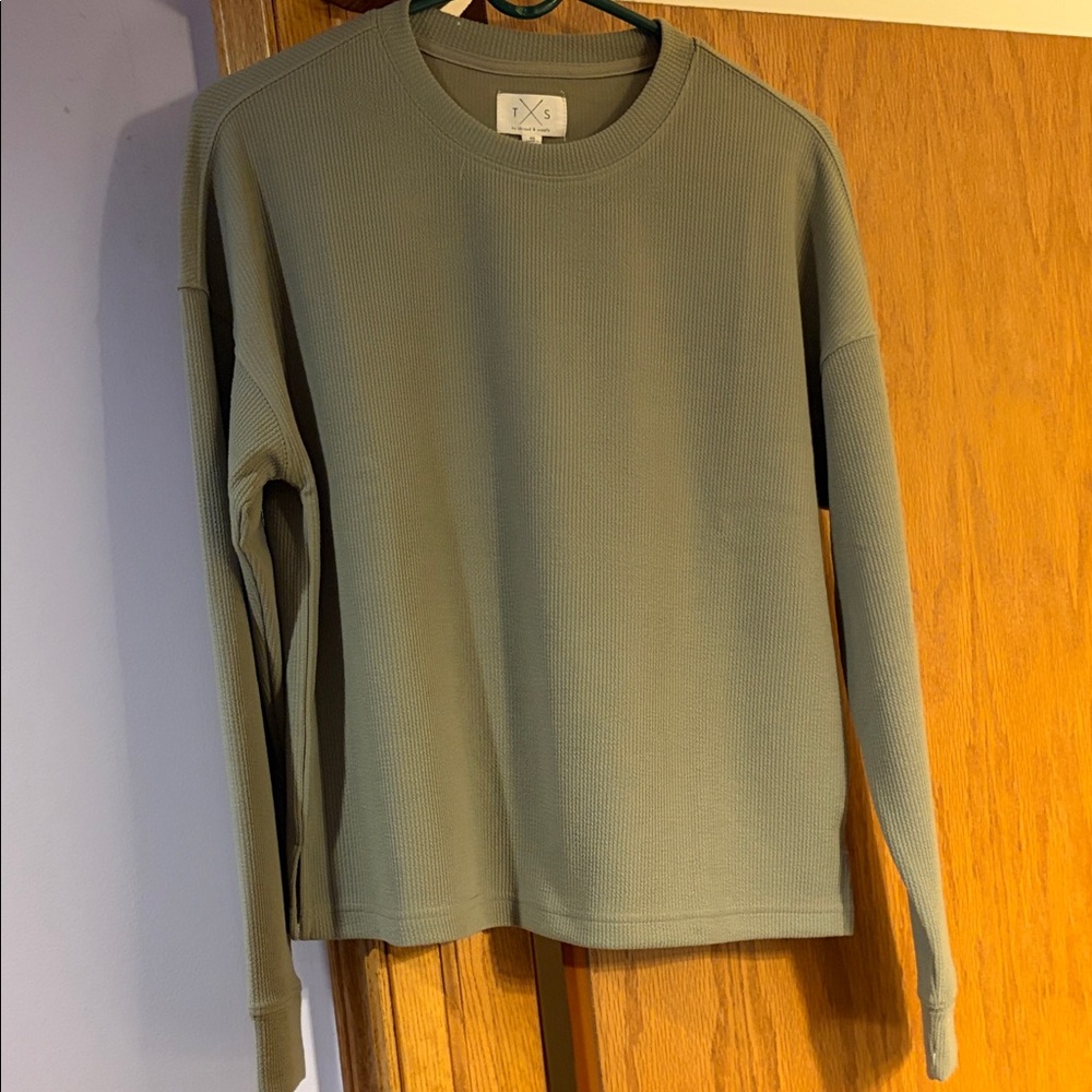 Thread & Supply Olive Green Waffle Crewneck Sweater